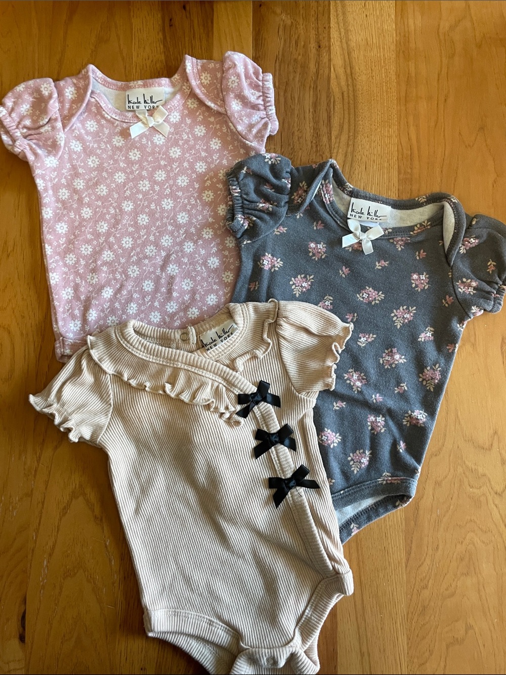 Nicole Miller Baby 3-Pack Floral & Ruffle Bodysuits - Pink, Gray, Cream